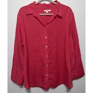 Chico’s 100% Linen Button Up Shirt Size 3.5 US 18 3/4 Sleeve Blouse Top Hot Pink